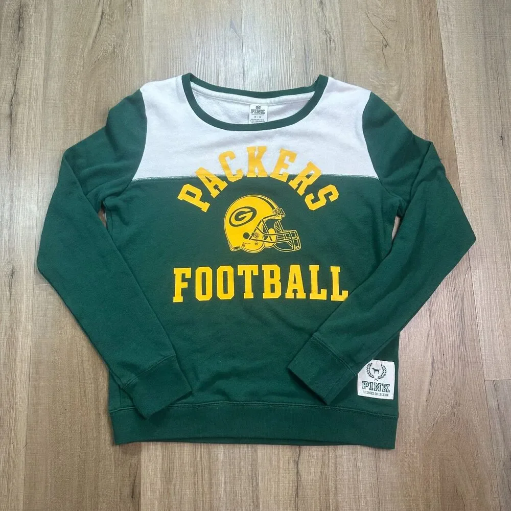 PINK Victoria's Secret Packers Football NFL Womens Medium M Green White Top